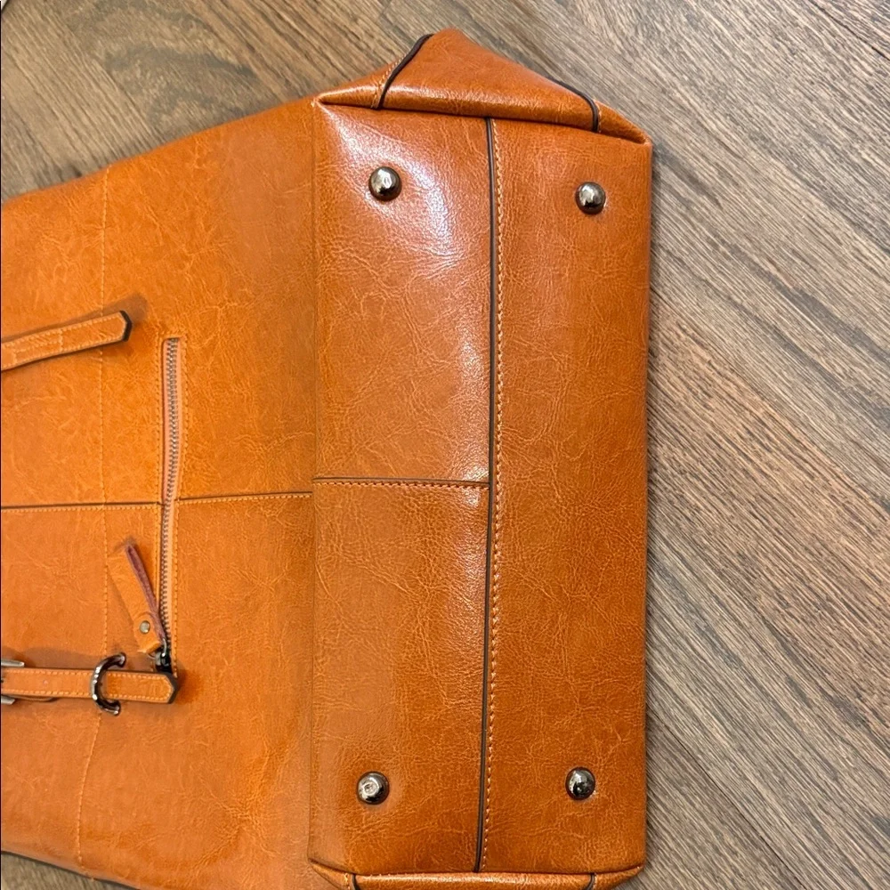 Kattee Cognac Brown Leather Tote Bag - Picture 4 of 14